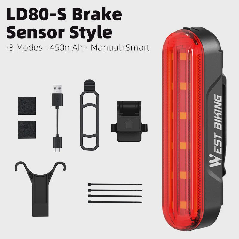 Slimme Fietslamp Achterlicht met Laser & Rem sensor - USB Oplaadbaar, Waterdicht