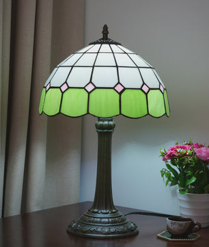 Vintage Gebrandschilderd Glas Tafellamp - Pauwstaart Stijl