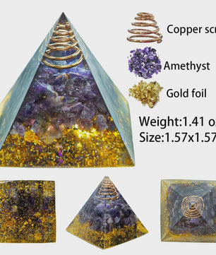 Orgonite Kristal Piramide - Energie & Meditatie Tool - Amethist & Kwarts Decoratie