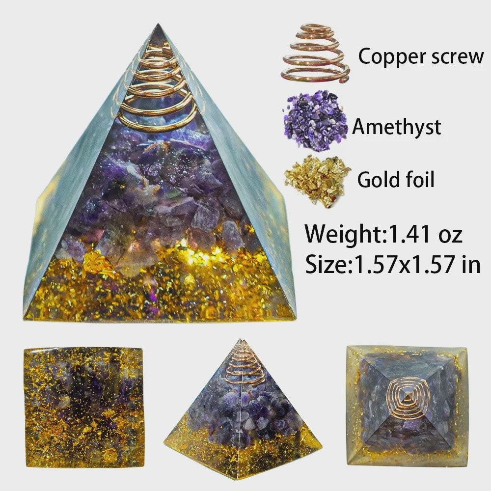 Orgonite Kristal Piramide - Energie & Meditatie Tool - Amethist & Kwarts Decoratie