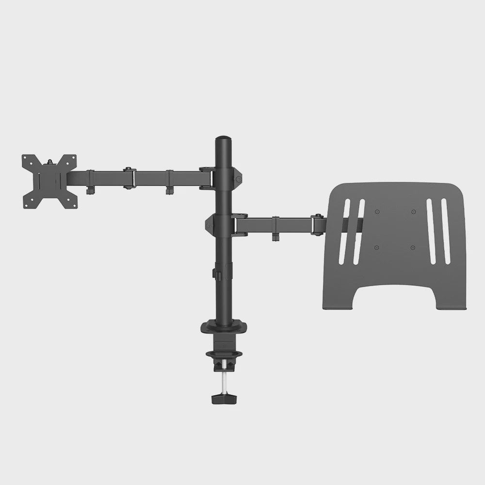 Ergonomische Dubbele Monitor Arm met Laptop Plank & Ventilatie - Ruimtebesparend Bureau Accessoire