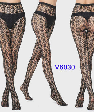 Dames Visnet Panty's met Jacquard Weefsel - Gothic Kant & Spider Net Stijl