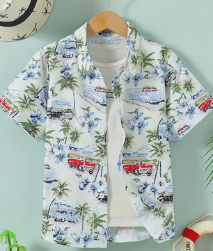 Kinder Hawaii Blouse Korte Mouw met Palmbomen Print - Perfect voor Vakantie en Buitenplezier