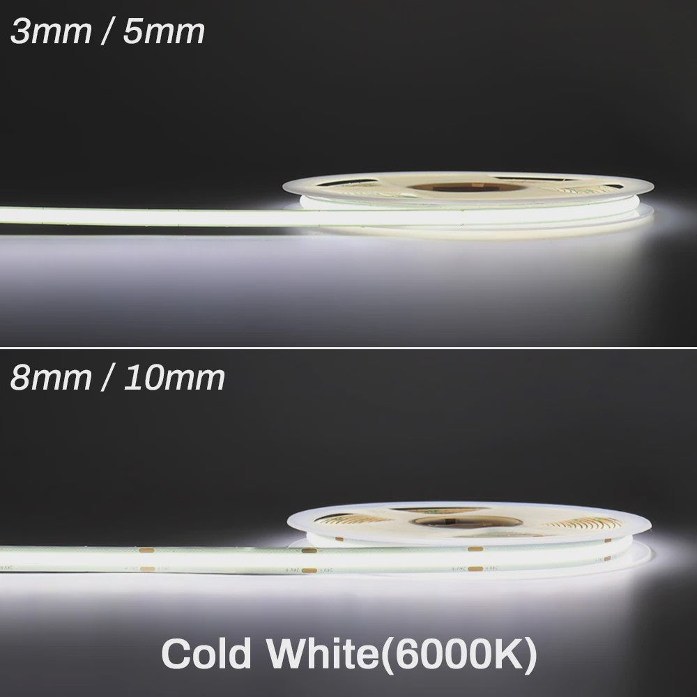 Flexibele COB LED Strip 12V/24V - Hoge Dichtheid, Dimbaar, 3mm/5mm Breedte, RA90