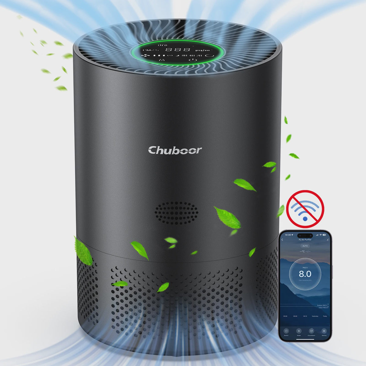 Chuboor Luchtreiniger met H13 HEPA Filter - Verwijder Geuren, Rook, Allergenen - 30m²