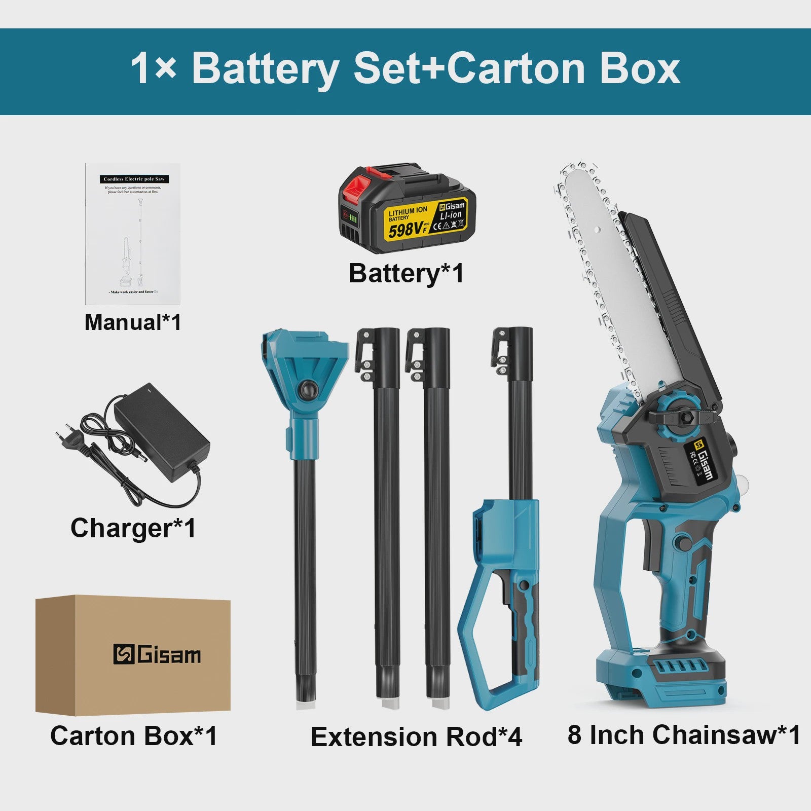 Gisam Telescopische Accu Kettingzaag 8-Inch - Snoeien op Afstand met Makita 18V Batterij