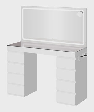 WOLTU Kaptafel met LED Spiegel, 11 Lades, Glazen Top & Oplaadpunt - Luxe Make-up Tafel