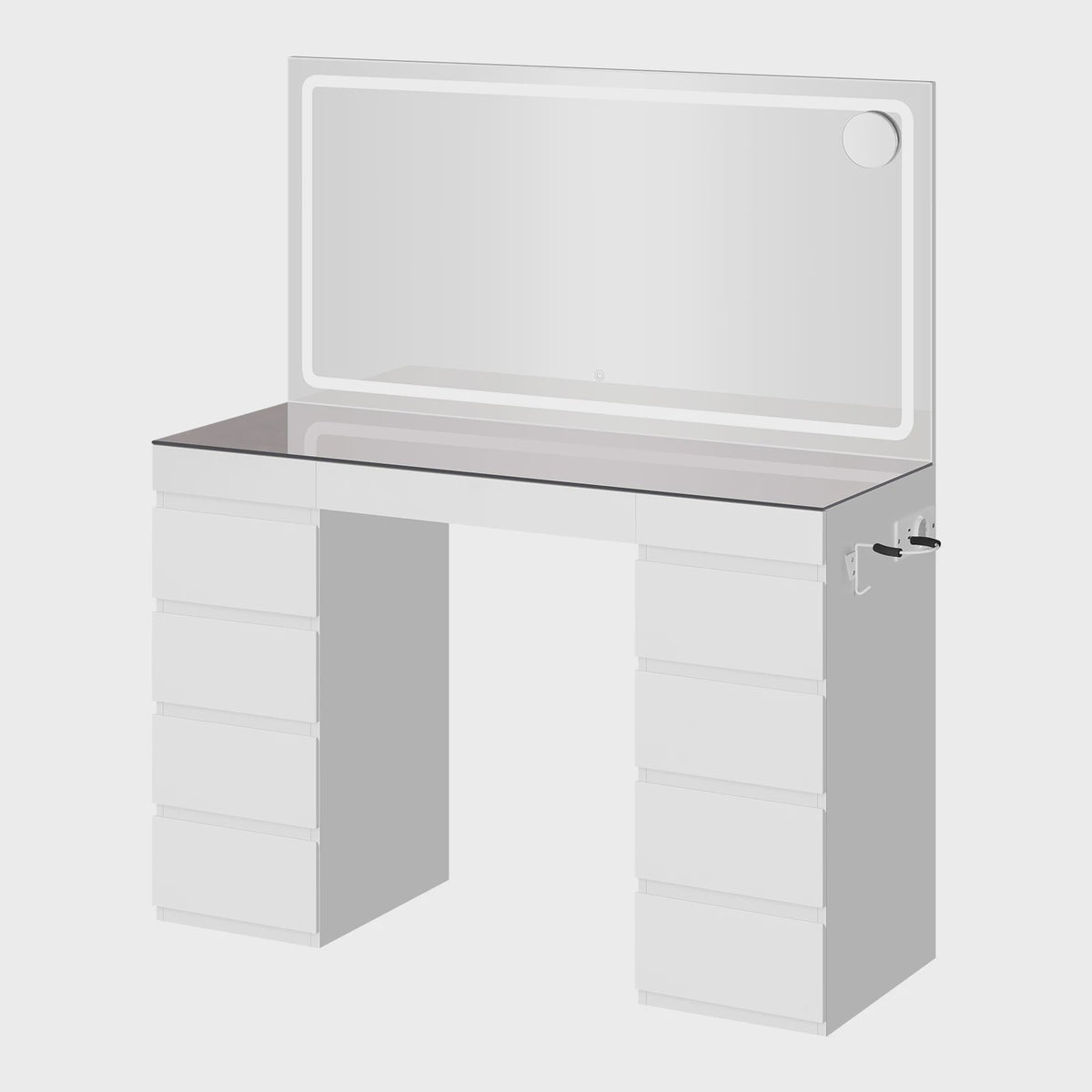 WOLTU Kaptafel met LED Spiegel, 11 Lades, Glazen Top & Oplaadpunt - Luxe Make-up Tafel