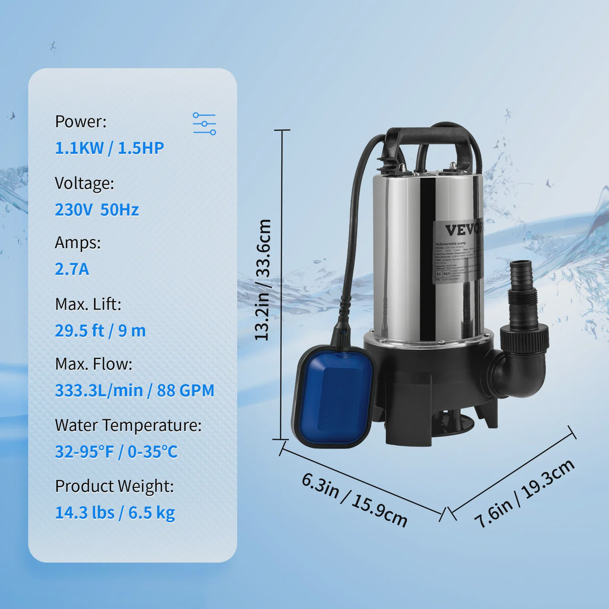 Dompelpomp 550W - 2200W: Krachtige Waterpomp voor Zwembaden, Kelders & Meer