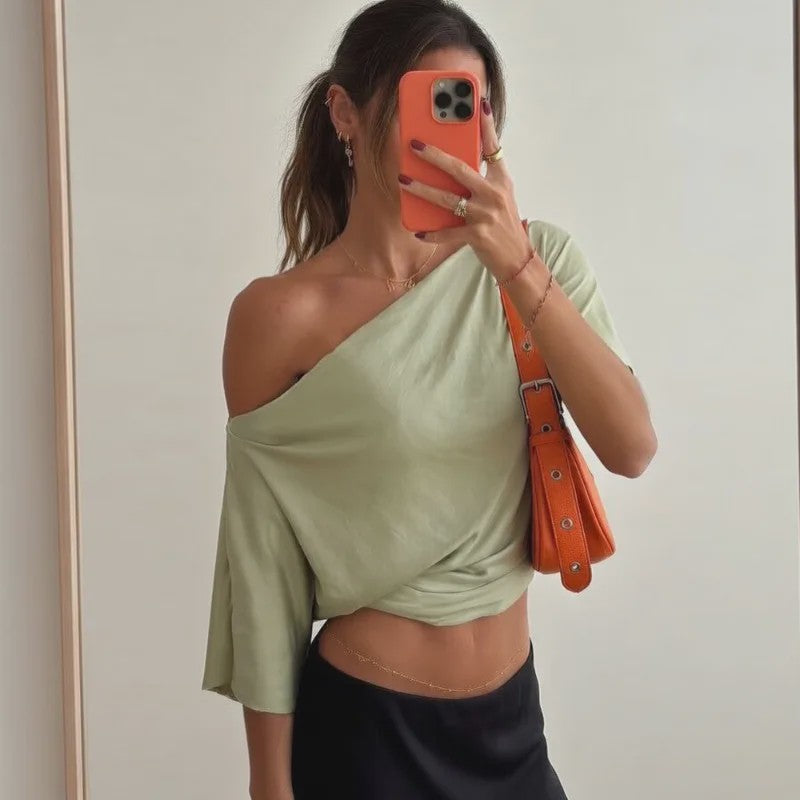 Zomerse One Shoulder Top met Korte Mouwen - Stijlvol en Sexy