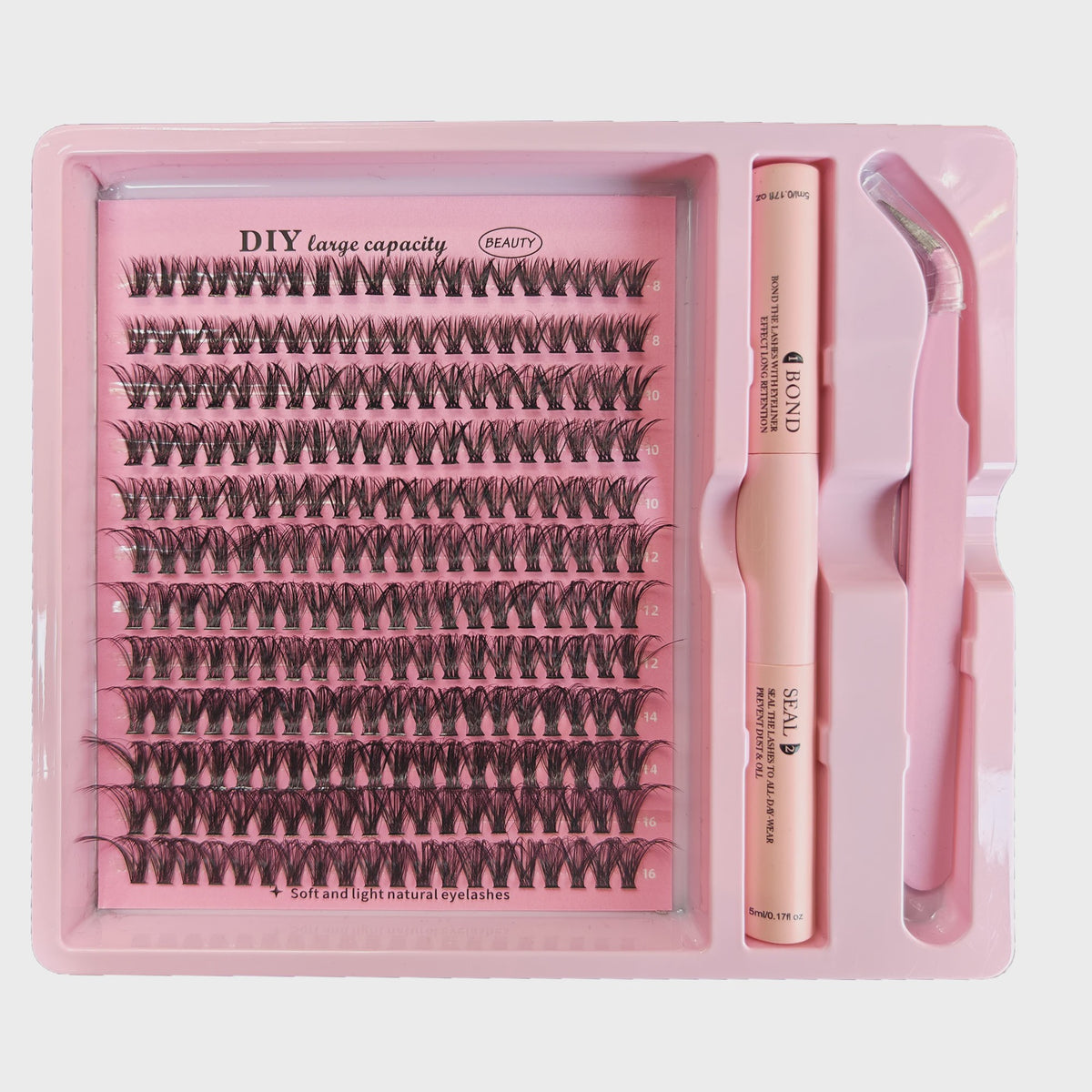 DIY Wimperextensie Set: Kluster Wimper Extensions met Bond, Seal & Tweezer (8-16mm)