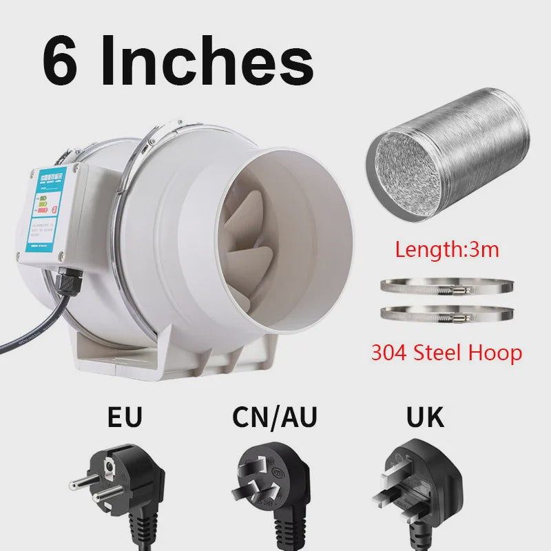 Inline Duct Ventilator 4, 5, 6, 8 Inch - 220V Afzuigventilator voor Keuken, Toilet & Ruimteventilatie