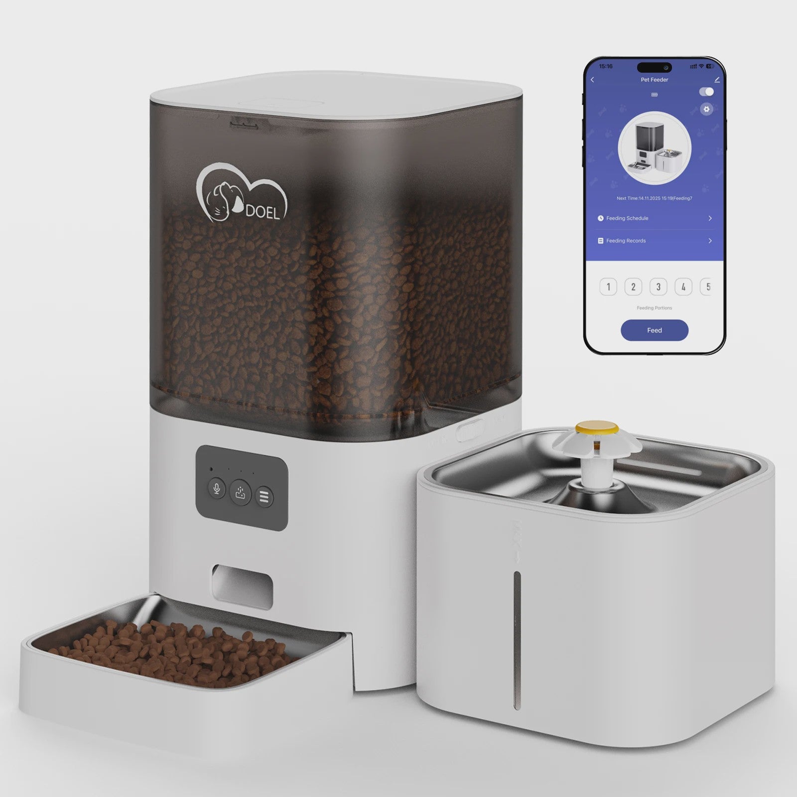 DOEL 2-in-1 Smart Voerautomaat & Drinkfontein voor Katten en Kleine Honden - 6L Capaciteit, App Controle