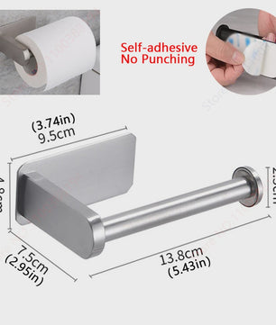 Set Badkamer Accessoires: Handdoekrek, Toiletrolhouder, Haak & Ring - Zwart