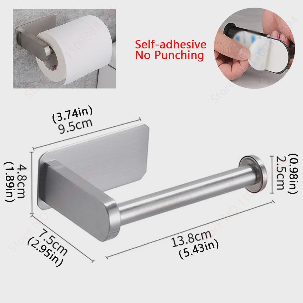 Set Badkamer Accessoires: Handdoekrek, Toiletrolhouder, Haak & Ring - Zwart