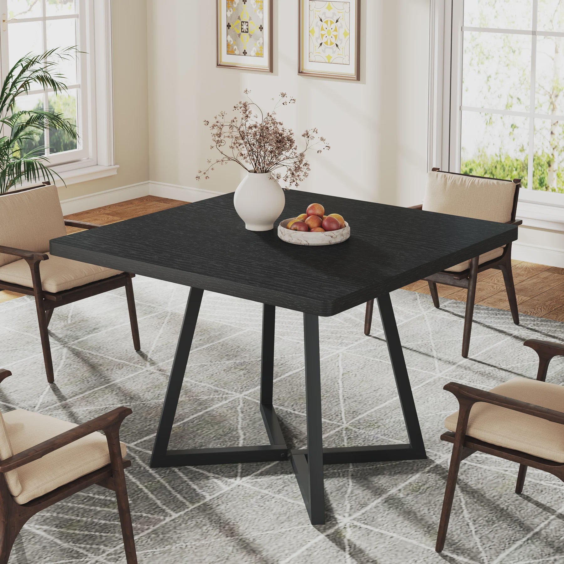 Industriële Vierkante Eettafel 80x80 cm voor 4 Personen met Houten Look en Metaal Onderstel