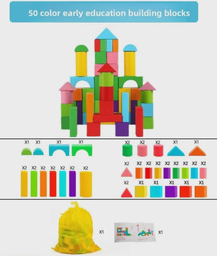 Houten Blokken Speelgoed - 100 Stuks Gekleurde Bouwblokken voor Vroege Educatie en Cognitieve Ontwikkeling