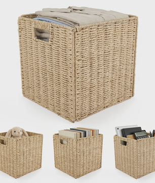 Weaving Storage Basket -4 Sets,Storage Basket Desktop Toy Cosmetics Storage Box Home Foldable Drawer Entrance Imitation
