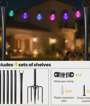 10FT Metalen Verstelbare Paal voor Slingerlichtjes - Waterdicht & Robuust