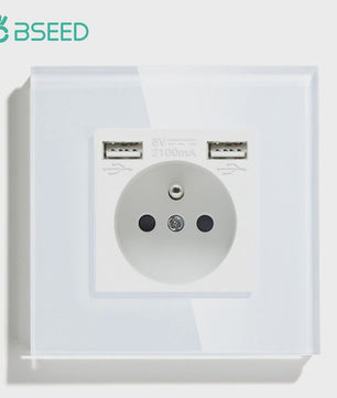 BSEED Wandcontactdoos met Dubbele USB & Type-C Poorten - Stijlvol Glazen Frame