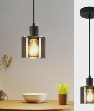 Vintage Glazen Hanglamp Zwart - Retro Industriële Stijl E27 Fitting