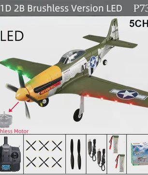 RC Vliegtuig P51D Mustang - 5 Kanaals, RTF, Borstelloos, Makkelijk voor Beginners