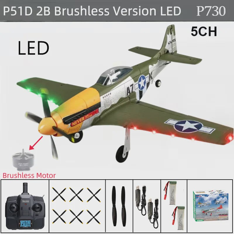 RC Vliegtuig P51D Mustang - 5 Kanaals, RTF, Borstelloos, Makkelijk voor Beginners