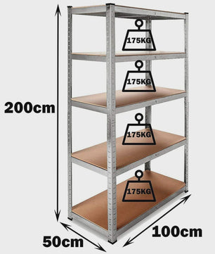 Robuust Metalen Stellingkast 5-Laags - Verstelbaar, Boutloos, 875KG Draagvermogen - Ideaal voor Garage & Werkplaats
