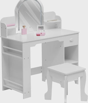 Prinsessenkaptafel met Verlichte Spiegel en Krukje - Kinder Make-up Tafel met Opbergruimte