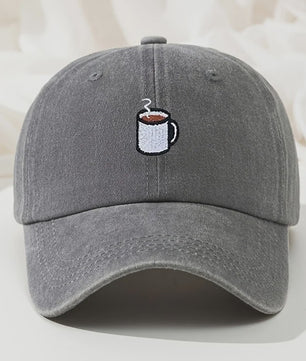 Retro Gewassen Baseball Cap met Koffiekopje Borduurwerk - Verstelbaar & Casual