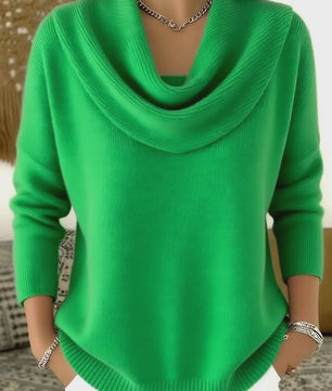 Dames Drapé Hals Trui - Effen Kleur Lange Mouwen - Herfst/Winter Collectie
