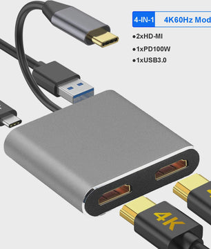 4-in-1 USB-C Hub Docking Station met 4K@60Hz HDMI, PD 100W en USB 3.0