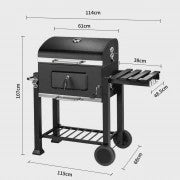 Zwarte Trolley Barbecue met Wielen, Deksel en Thermometer - 115x68x107 cm