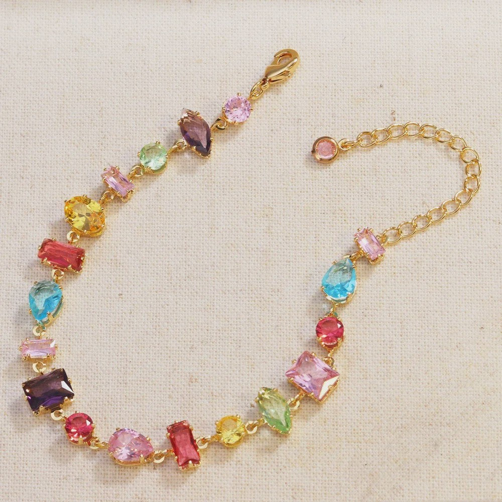 Luxe Goudkleurige Ketting met Kleurrijke Kristallen Zirkonia - Dames Sieraden