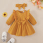 Schattige Baby Meisjes Jurk met Strik en Ruches - Lange Mouwen + Haarband (0-18 Maanden)