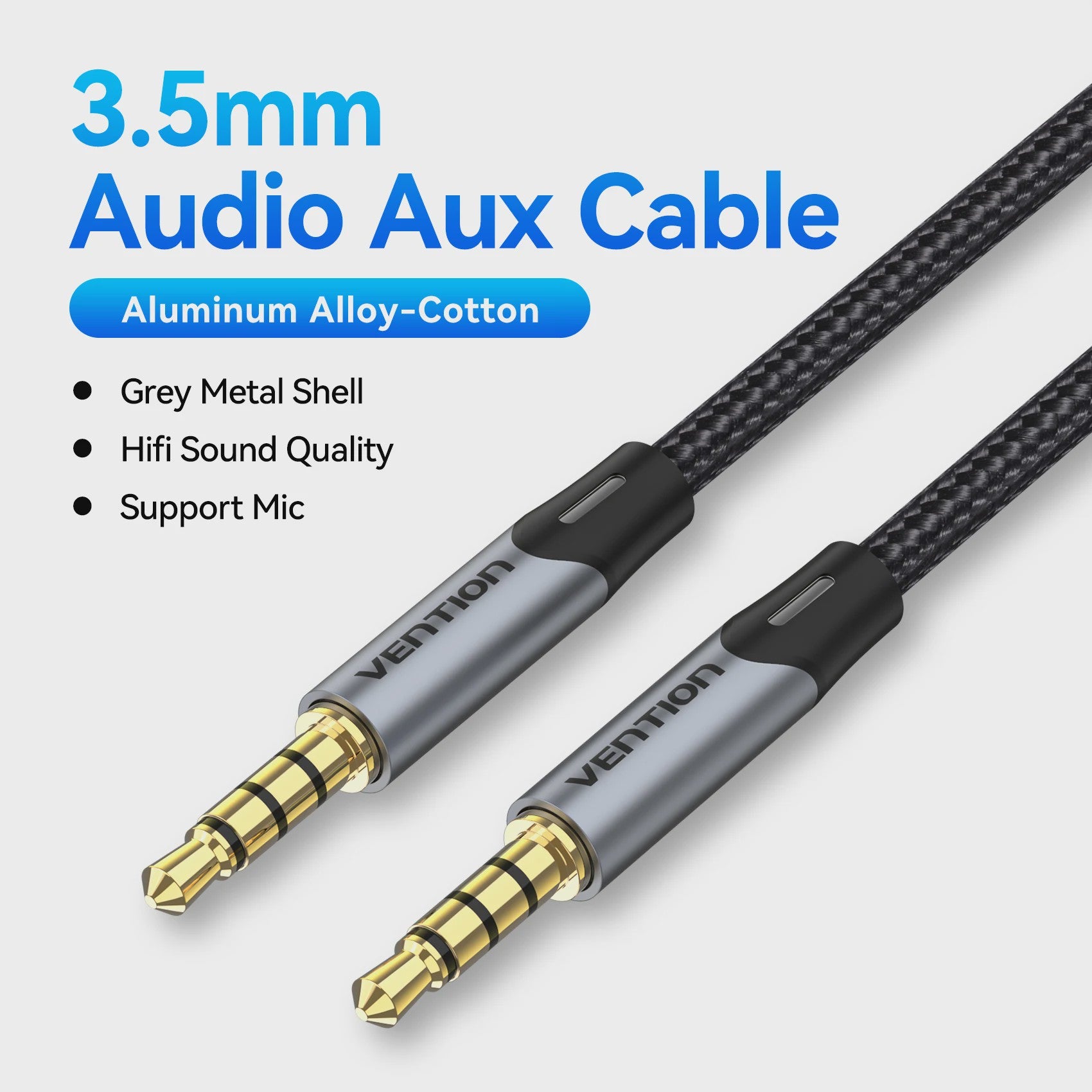 Vention 3.5mm Jack Audio Kabel - Male naar Male Aux Kabel voor Telefoon, Auto, Koptelefoon & Speaker