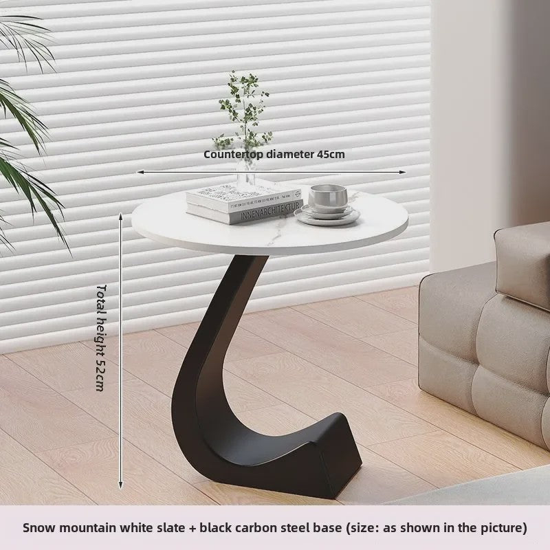 Luxe Ronde Bijzettafel met Rock Slab Look - Modern Design voor Woonkamer & Slaapkamer