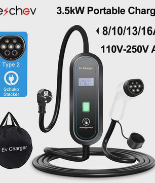 Draagbare EV Charger 16A Type 2 met Schuko Stekker - Laadkabel voor Elektrische Auto's
