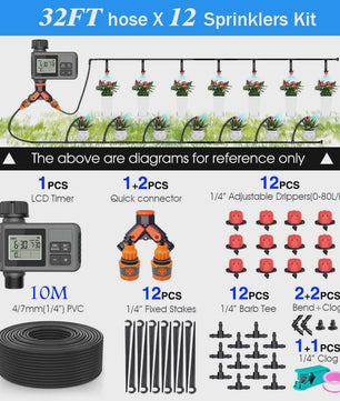 Automatisch Tuin Bewateringssysteem met LCD Timer & Instelbare Sproeiers (30-5m)