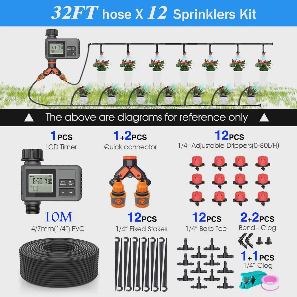 Automatisch Tuin Bewateringssysteem met LCD Timer & Instelbare Sproeiers (30-5m)
