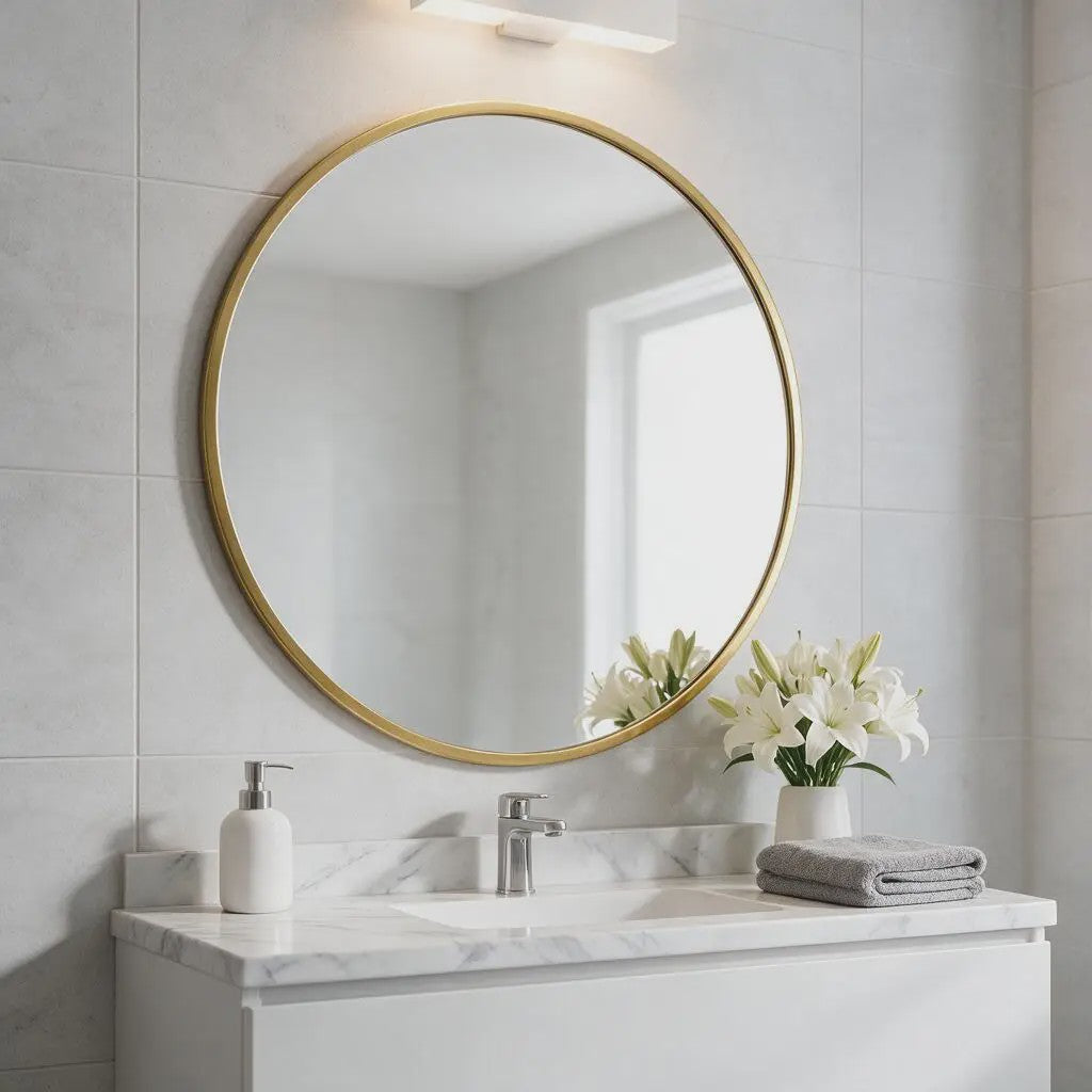 Anajqaqia Ronde Wandspiegel 75 cm - Goudkleurig Aluminium Frame, Veiligheidsglas