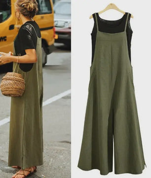 Dames Jumpsuit Zomer Mouwloos Katoen Linnen met Wijde Pijpen - Casual en Comfortabel