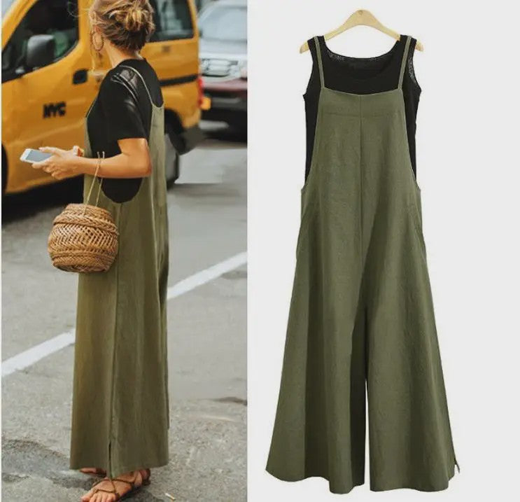 Dames Jumpsuit Zomer Mouwloos Katoen Linnen met Wijde Pijpen - Casual en Comfortabel