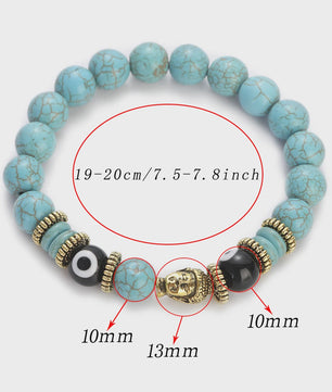 Handgemaakte Buddha & Evil Eye Armband met Turkoois Blauwe Stenen - Elastisch, Yoga Stijl