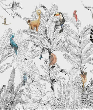 Milofi 3D Muurschildering Behang: Scandinavisch Bos met Jungle Dieren voor Kinderkamer