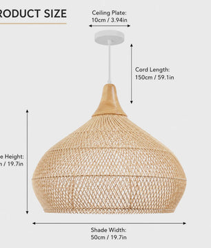 Boho Rotan Hanglamp met Houten Top - Sfeervolle Verlichting voor Woonkamer, Keuken & Eetkamer