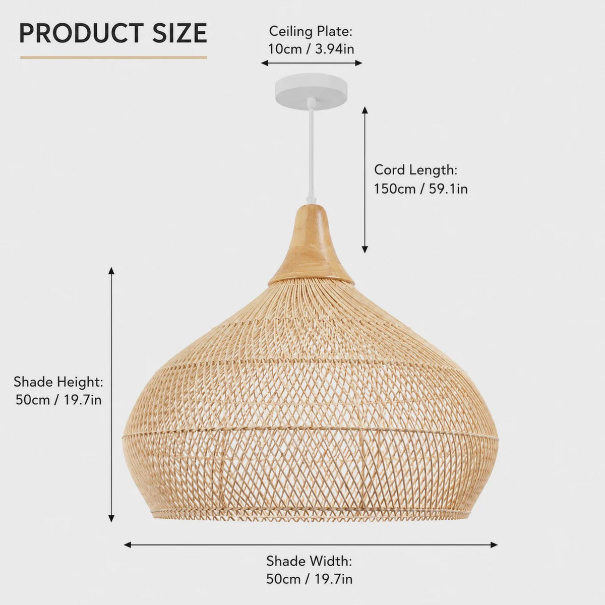 Boho Rotan Hanglamp met Houten Top - Sfeervolle Verlichting voor Woonkamer, Keuken & Eetkamer