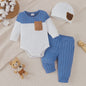 Baby Jongen Set: Longsleeve Bodysuit, Broekje & Muts - Kleurblok Design (0-18 Maanden)