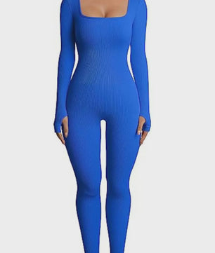 Ribbel Jumpsuit Dames - Naadloos Seamless Sport Bodysuit met Lange Mouwen