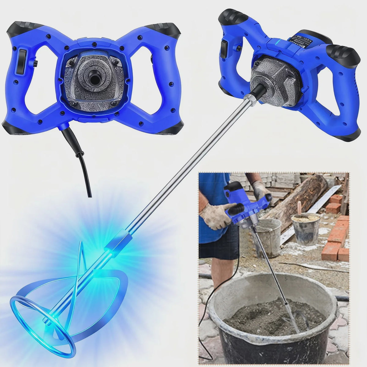 Krachtige Elektrische Betonmixer - 2600W, 6 Snelheden, M14 Spiraalstaaf voor Cement, Mortel, Verf & Gips